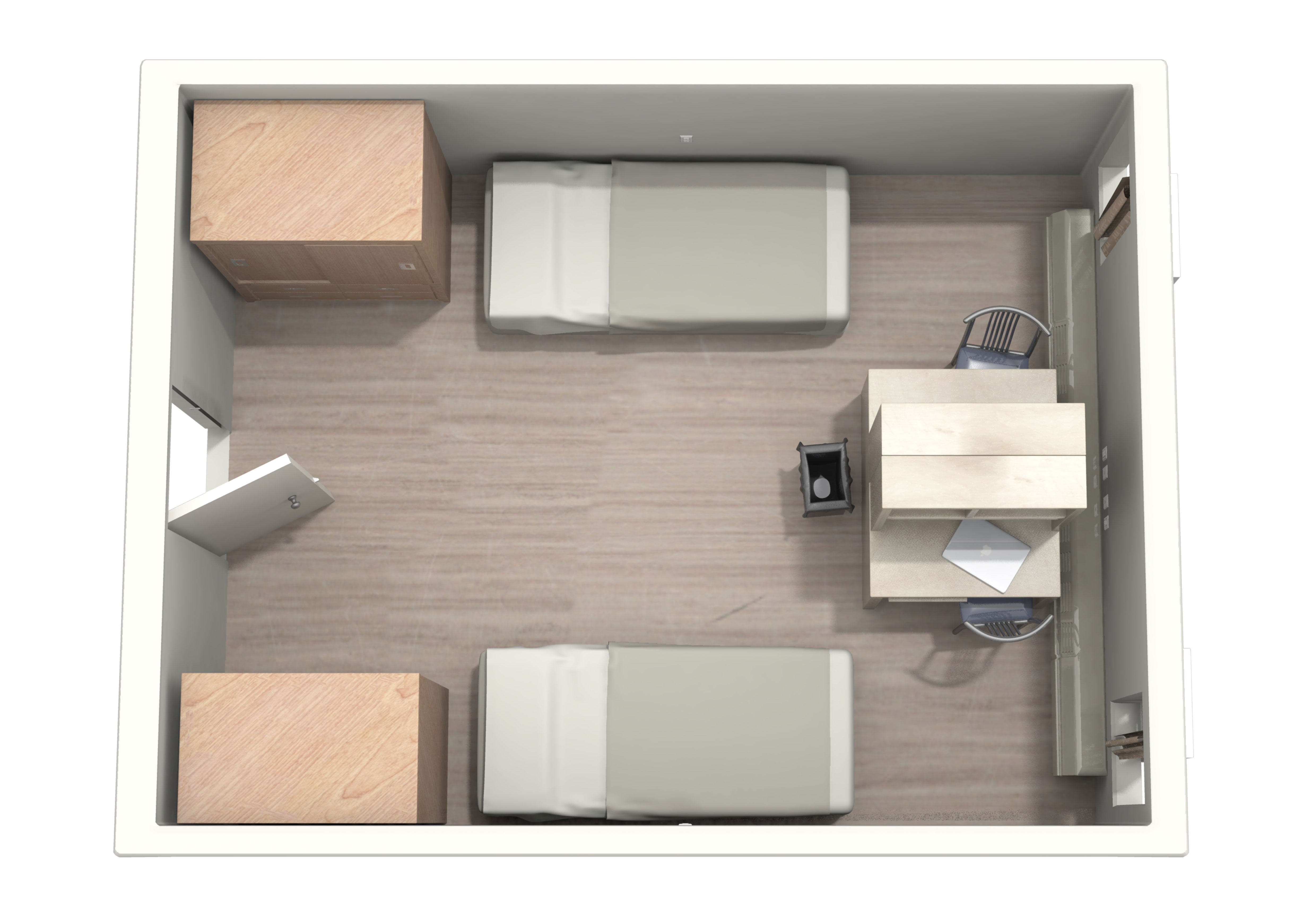 plan d'unité chambre simple à occupation double
